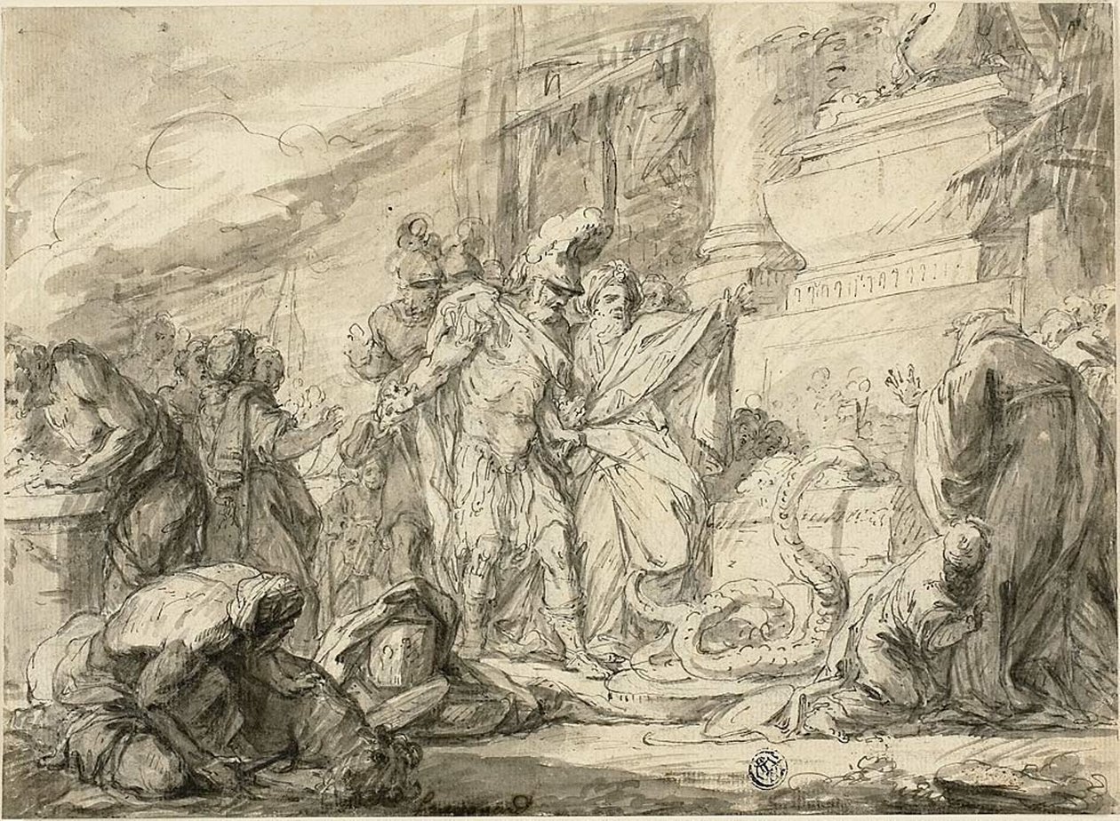 Æneas ved Anchises grav (højre); Æneas ved Anchises Tome (vers) af Nicolas Bernard Lepicie