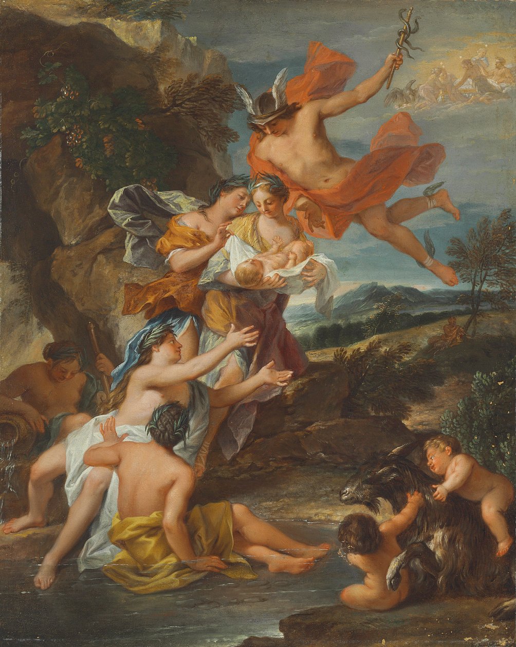 Merkur overlader spædbarnet Bacchus til Nysas nymfer af Nicolas Bertin