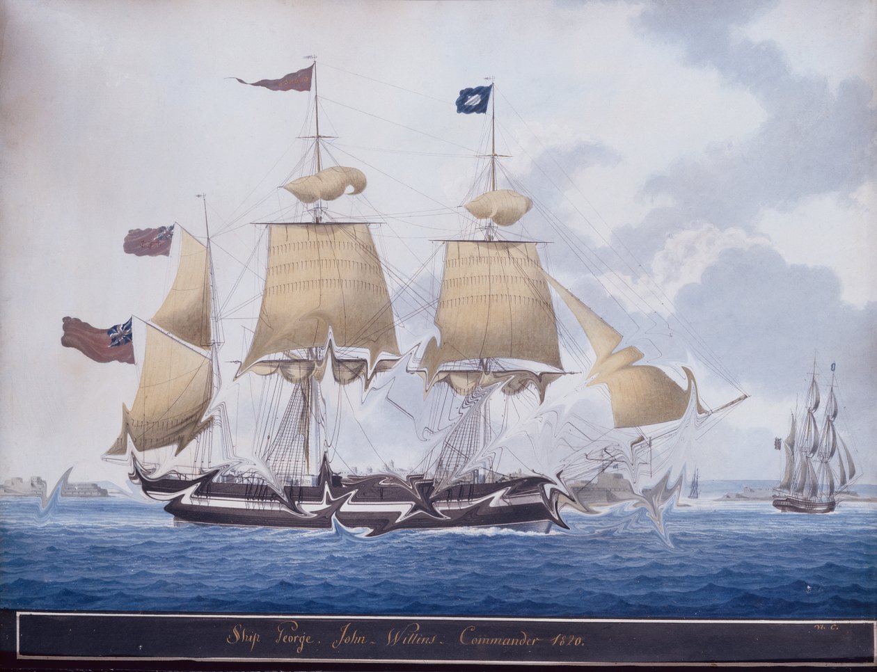 The Three Master George ud for Valetta Harbour, Malta af Nicolas Cammillieri of Malta