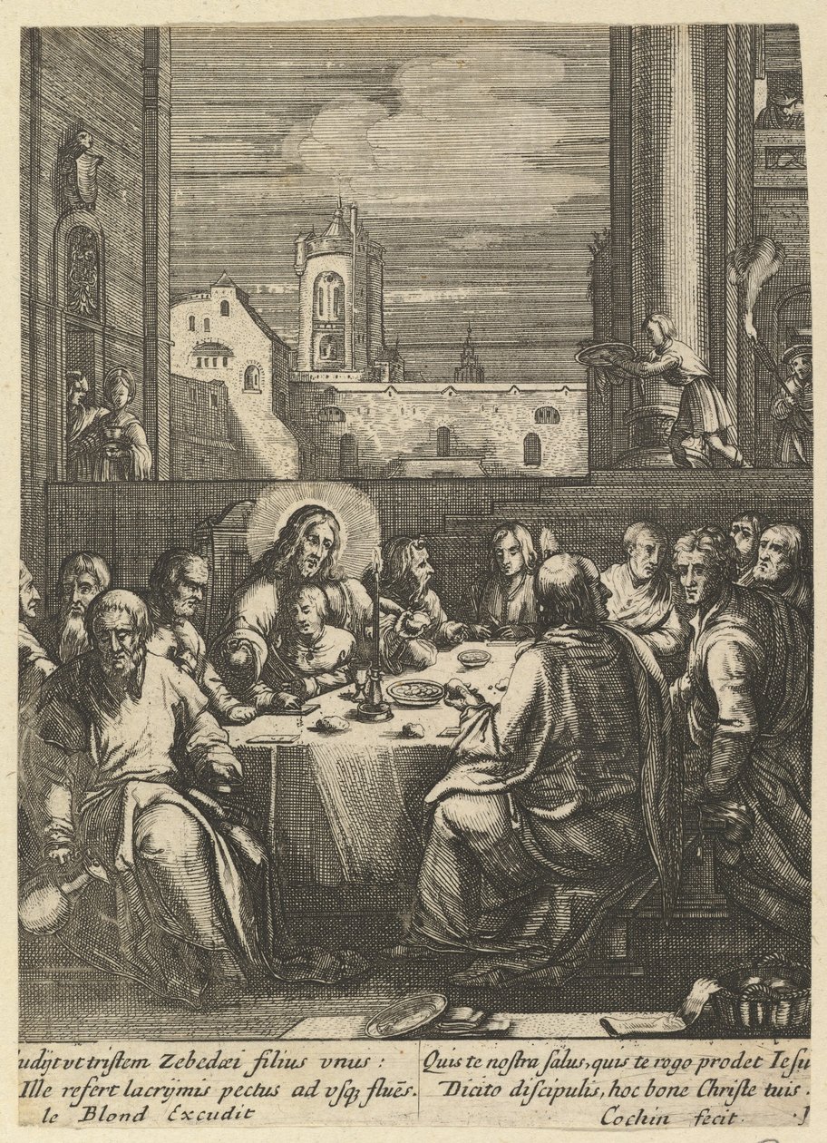 Den sidste nadver, fra The Passion of Christ, midten af det 17. århundrede. af Nicolas Cochin