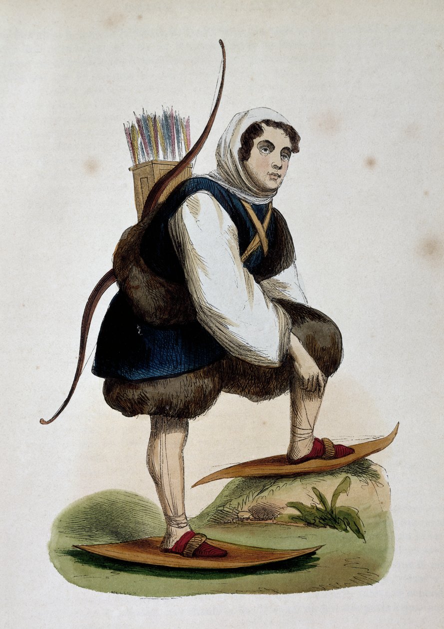 Samoiede, indbygger i Sibirien, farvestik fra Customs of Asia, af Nicolas Dally (1792-1862), Rusland af Nicolas Dally