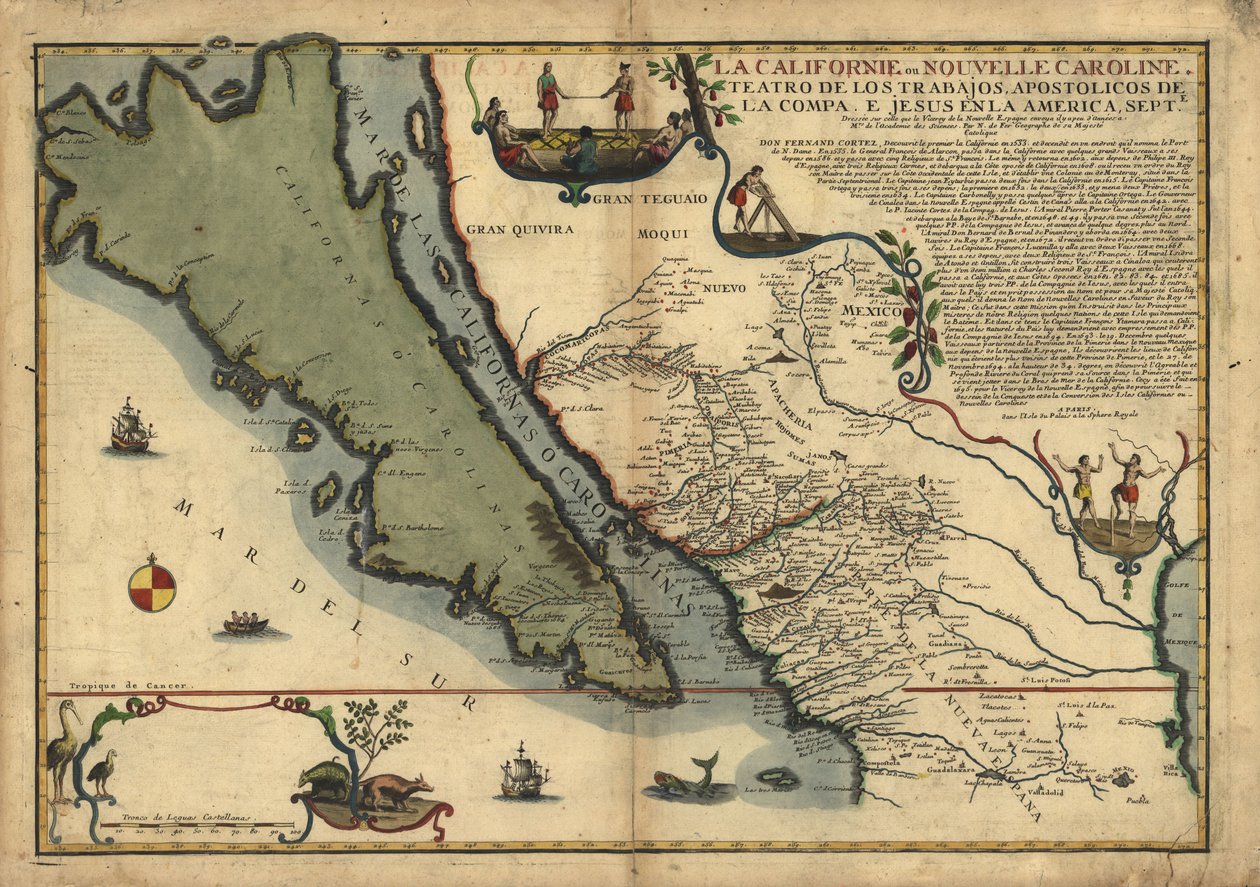 La Californie ou Nouvelle Caroline - teater af værker, Apostoliske værker af Compa. e Jesus i Amerika Septe. LOC 96686640 af Nicolas de Fer