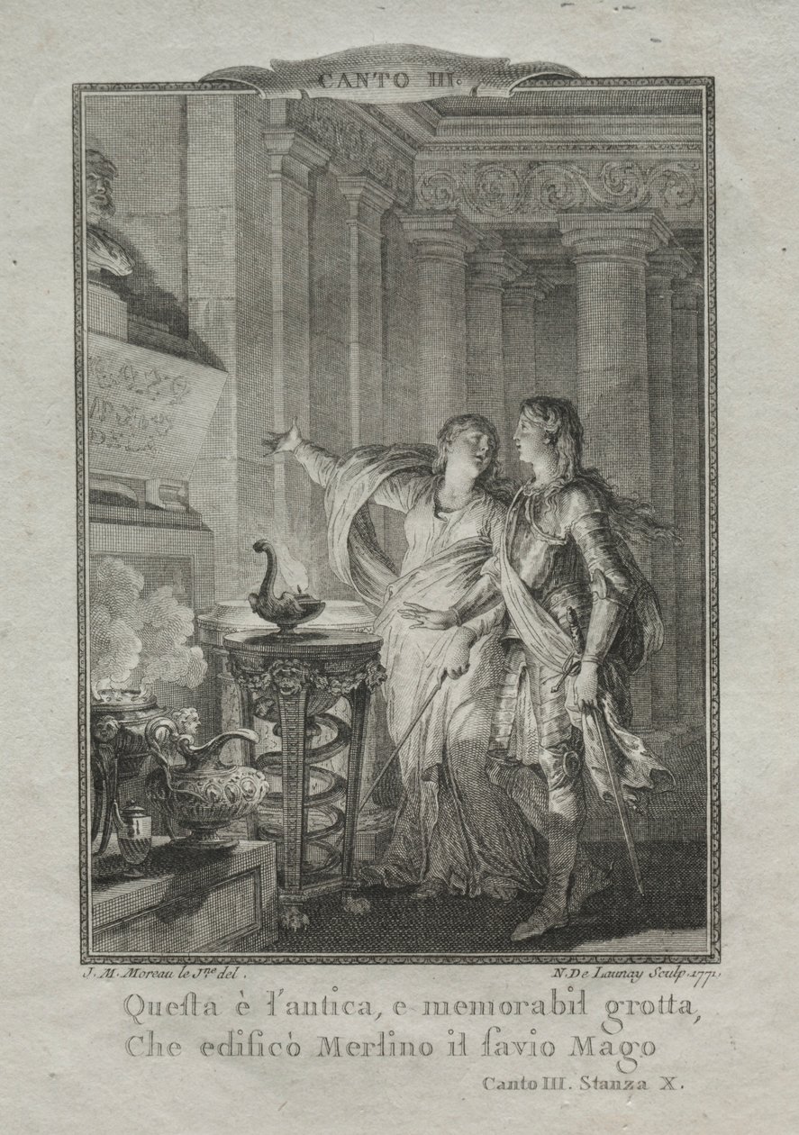 I Merlins grotte, tryllekunstneren, 1771. af Nicolas Delaunay