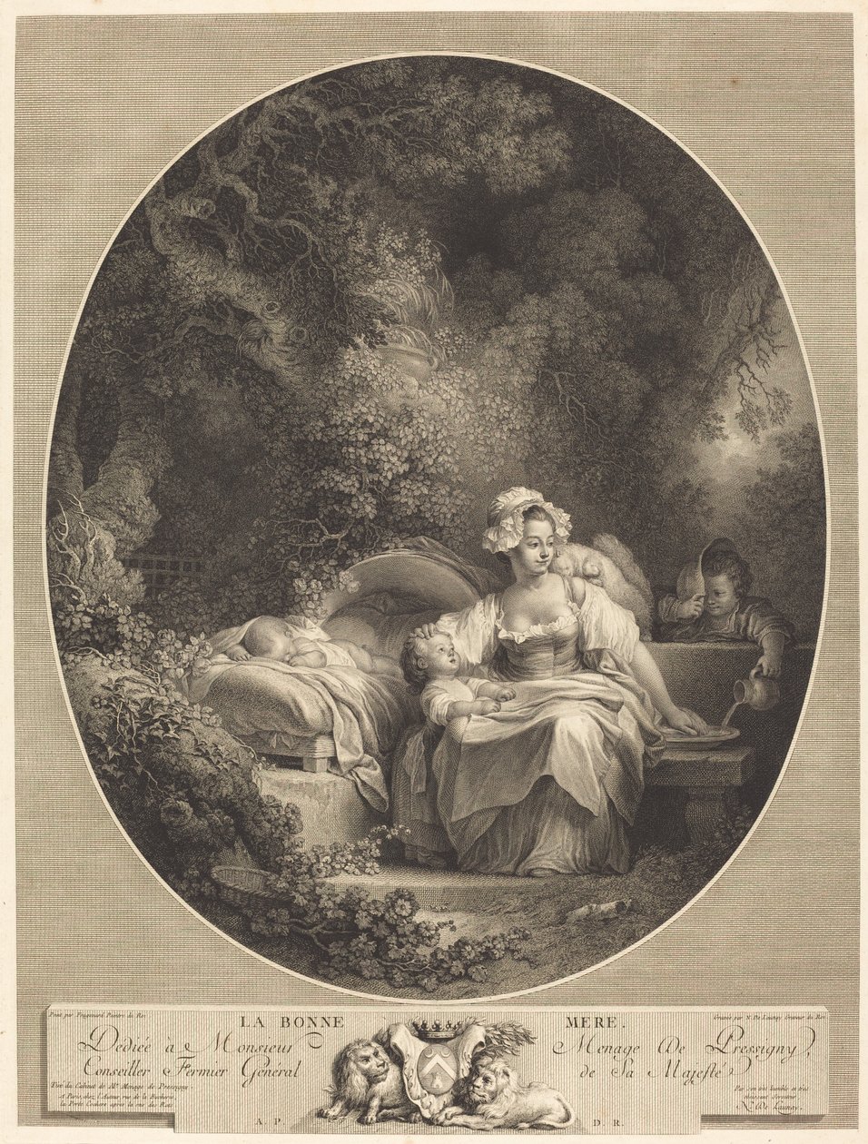 Den gode Moder af Nicolas Delaunay after Jean Honoré Fragonard