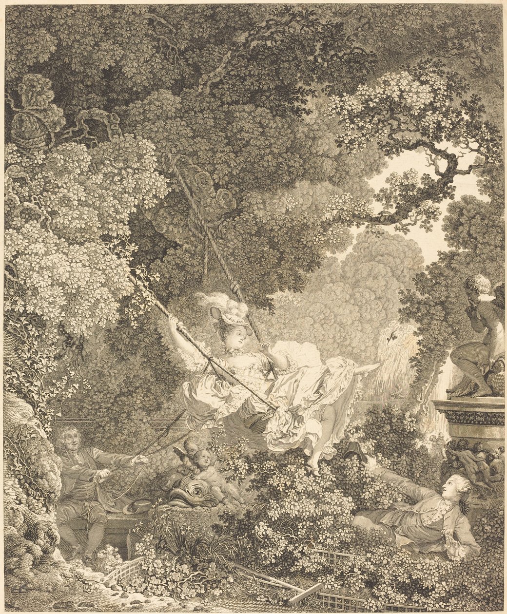 Escarpolettens glade farer af Nicolas Delaunay after Jean Honoré Fragonard