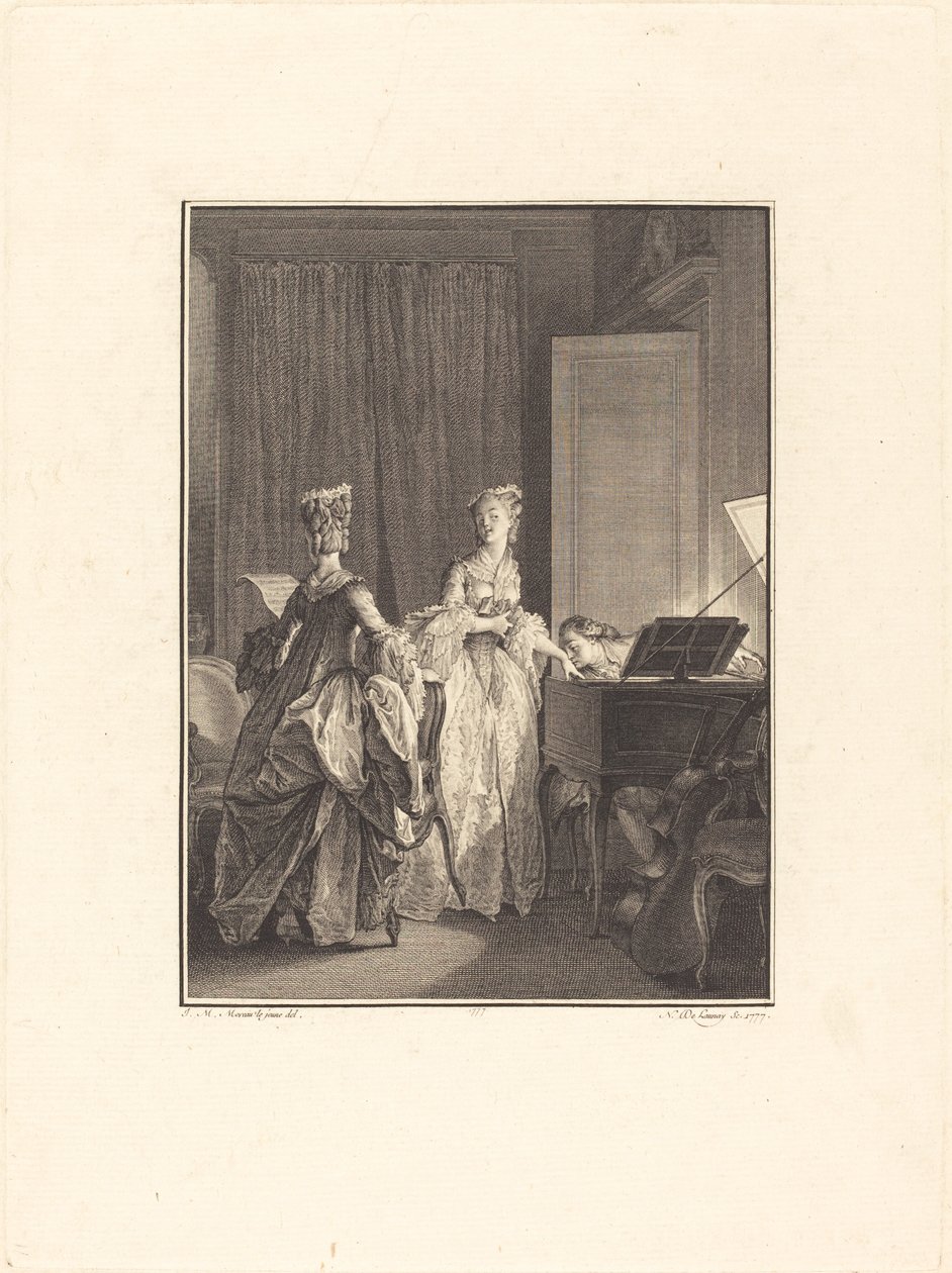 Han påførte denne hånd et kys, som jeg følte på mit hjerte af Nicolas Delaunay after Jean Michel Moreau