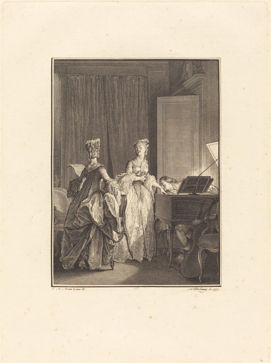 Han påførte denne hånd et kys, som jeg følte på mit hjerte af Nicolas Delaunay after Jean Michel Moreau