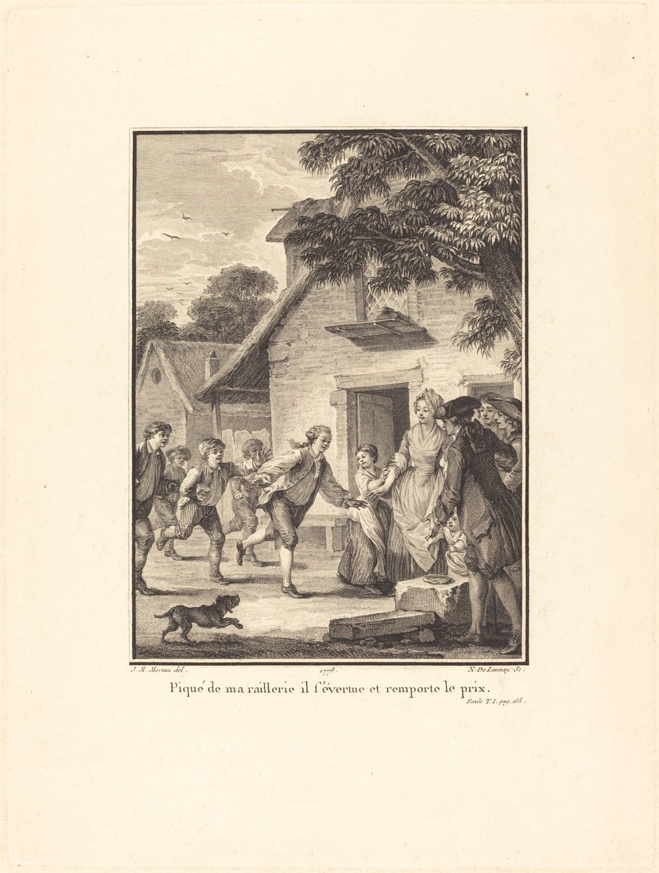 Stundet af min hån stræber han og vinder prisen af Nicolas Delaunay after Jean Michel Moreau