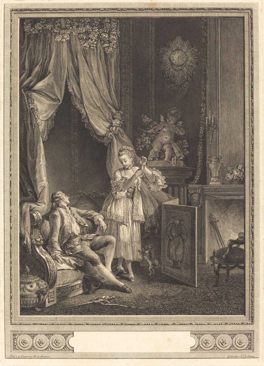 Det udmattede kogger af Nicolas Delaunay after Pierre Antoine Baudouin
