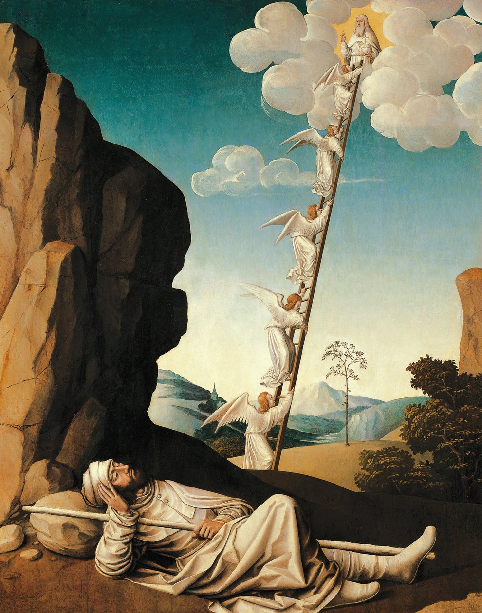 The dream of Jacob, ca 1500, af Nicolas Dipre (aktiv ca 1495-1532), olie på panel overført til lærred af Nicolas Dipre