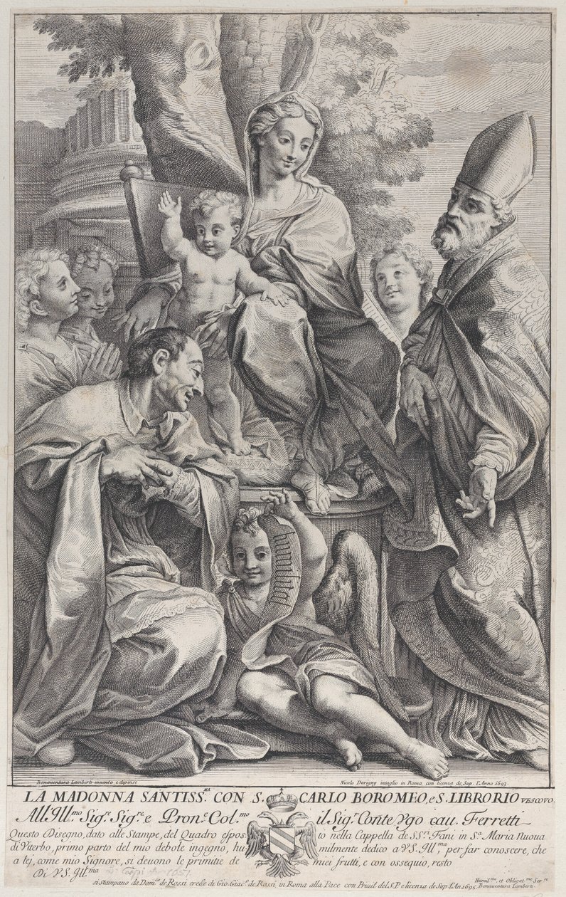 Jomfru og barn med Sankt Liborius og Carlo Borromeo, 1693-95., 1693-95. af Nicolas Dorigny