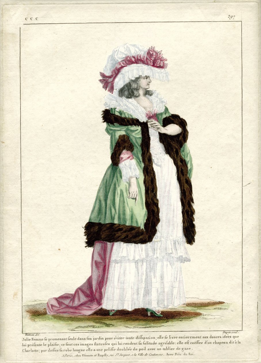 Gallerie des Modes et Costumes Francais, 1785, CCC 297: Pretty Woman walking alone... af Nicolas Dupin