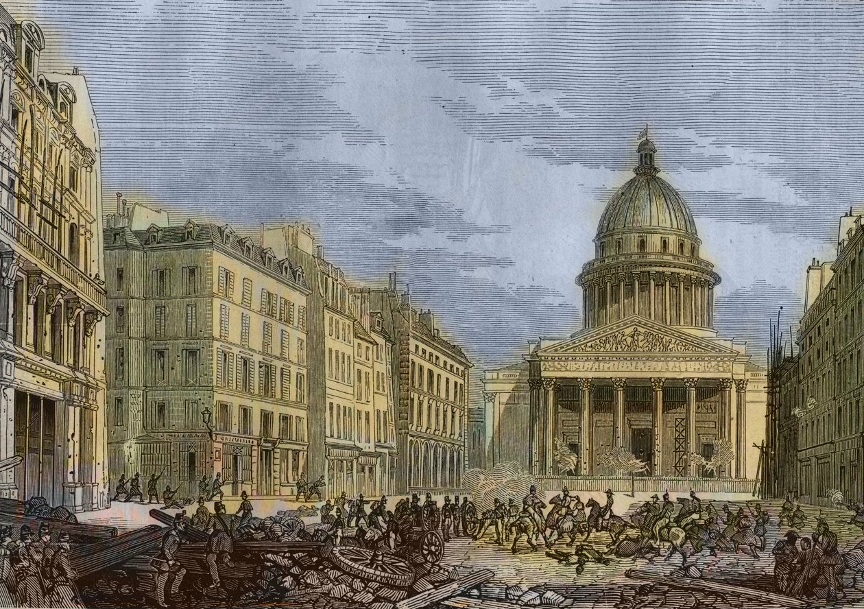 Belejring af Pantheon, 24. juni 1848 - Revolution i 1848 i Paris. Attack of the Pantheon, 24. juni Stik efter maleriet af N.E. Gabe. af Nicolas Edward Gabe