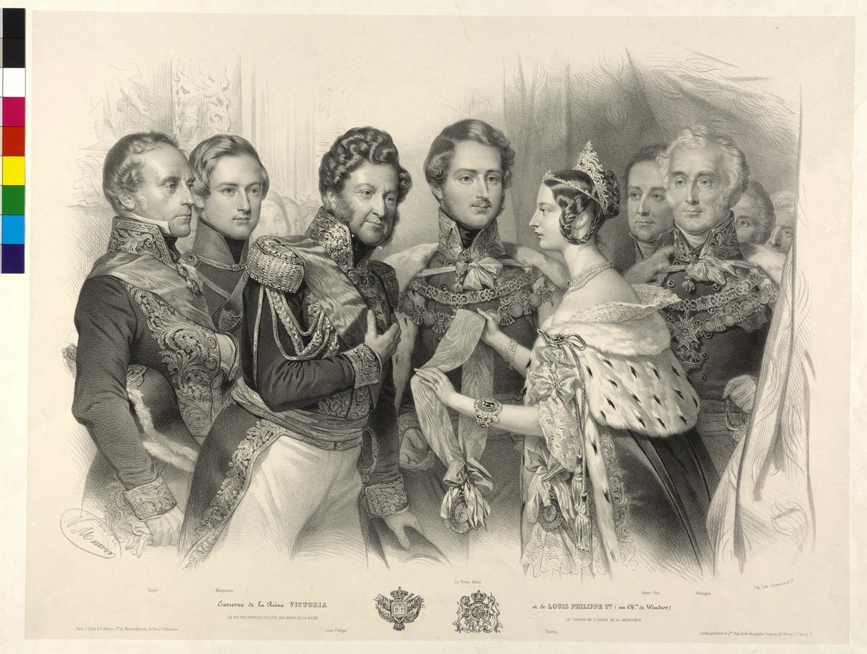 Dronning Victoria af England overrækker kong Louis Philipp af Frankrig strømpebåndsordenen af Nicolas Eustache Maurin