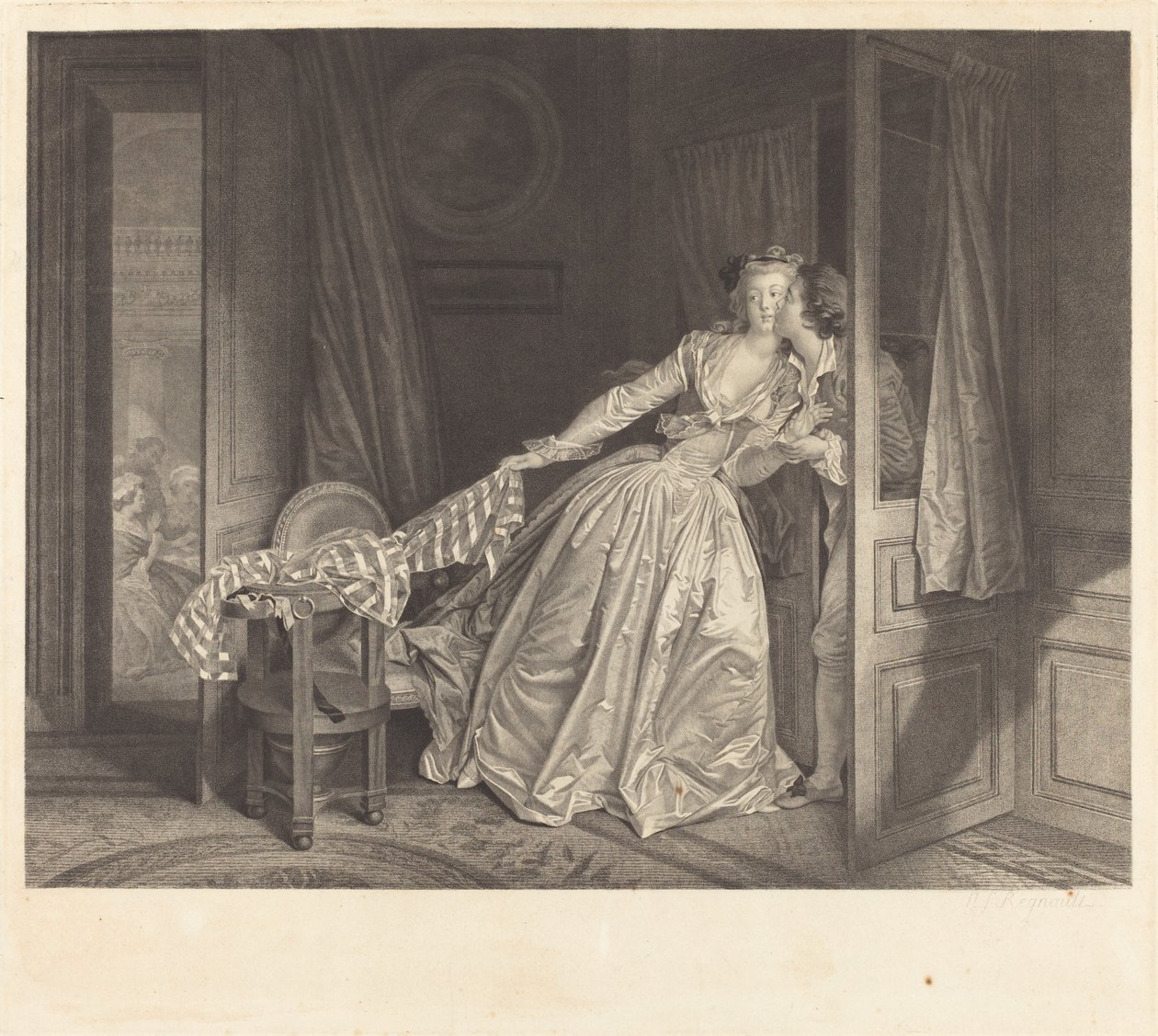 Det stjålne kys af Nicolas François Regnault after Jean Honoré Fragonard