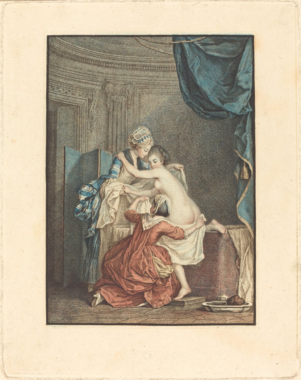 Le bain (Badet) af Nicolas François Regnault after Pierre Antoine Baudouin