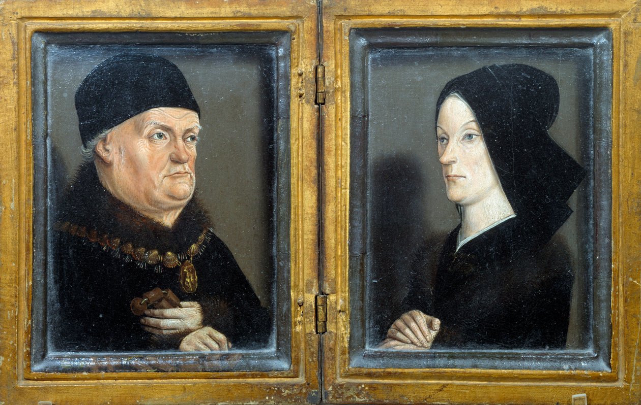 Diptykon af Matheron: portrætter af Rene, hertug af Anjou, greve af Provence, konge af Sicilien og Jerusalem (1409-1480) og hans kone Jeanne de Laval. Maleri af Nicolas Froment (ca. 1425-1483/1486) søn. 0,17x0,13 m af Nicolas Froment