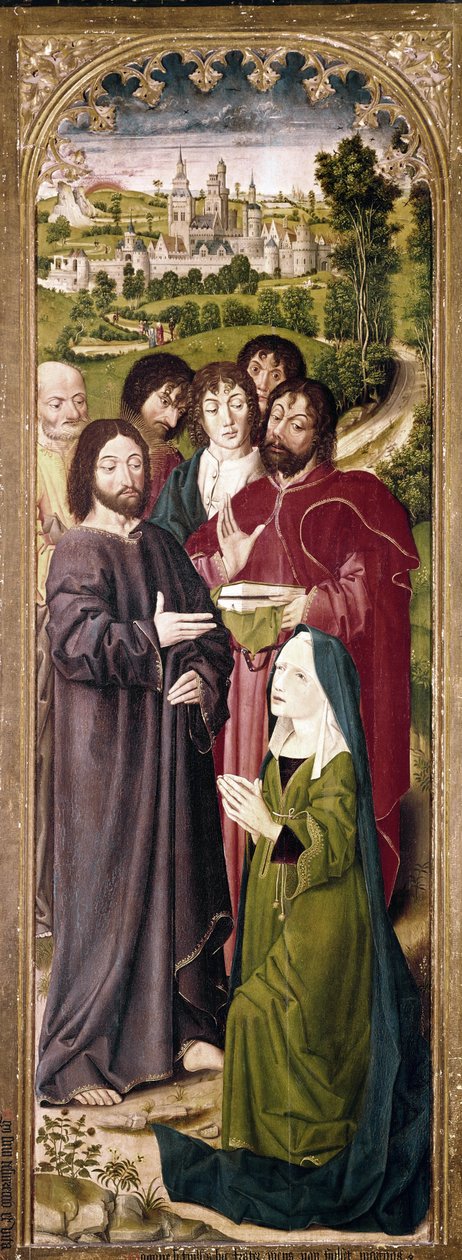 Lazarus opstandelse: Martha før Kristus (detalje af venstre panel) (tempera på panel af Nicolas Froment