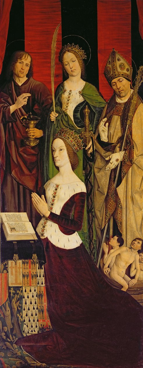 Triptykon af Moses og den brændende busk, højre panel forestillende Jeanne de Laval (d.1498) med St. John, St. Catherine og St. Nicholas, ca. 1476 (se også 26542, 173010 og 232840) af Nicolas Froment