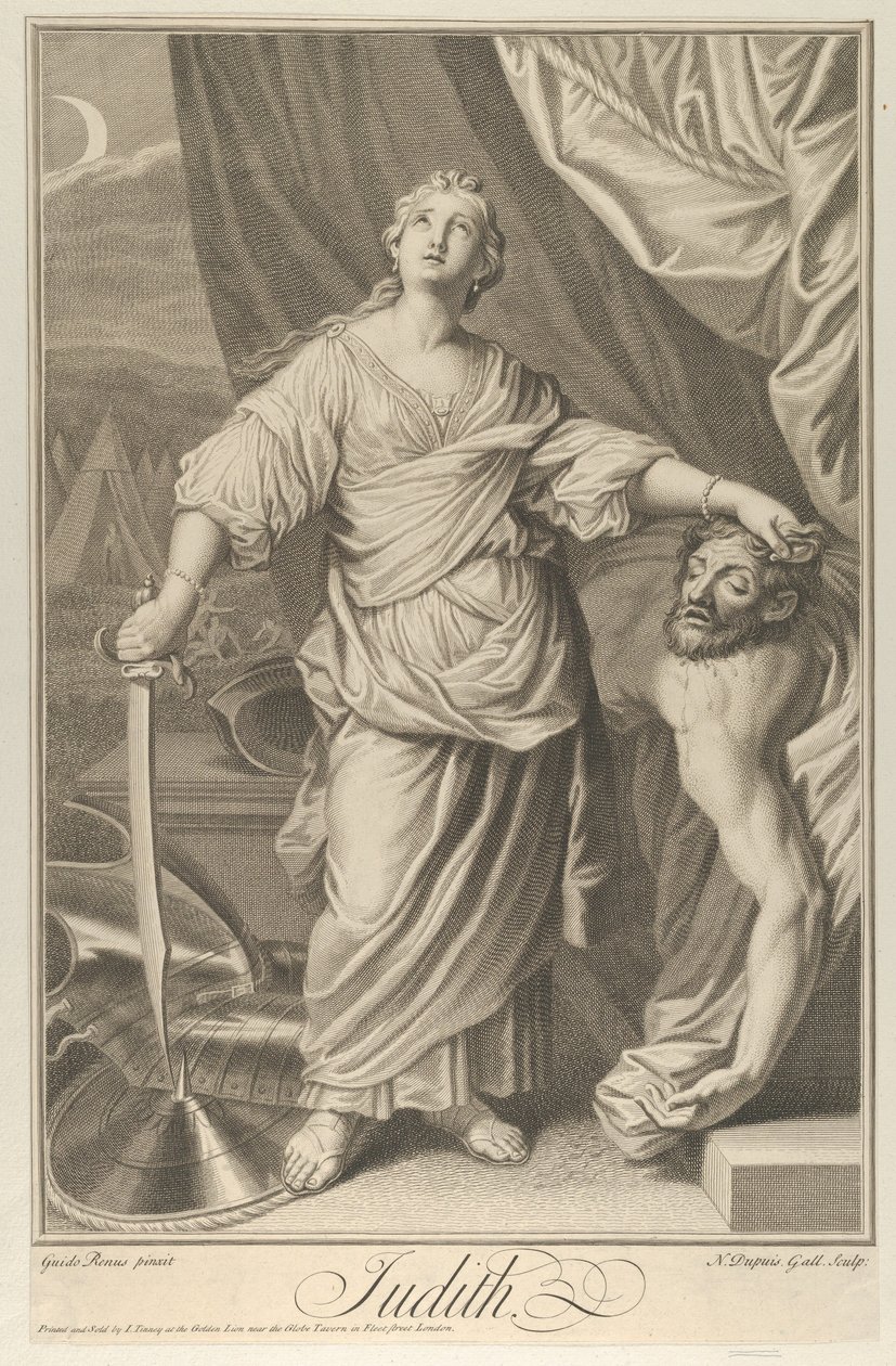 Judith står og kigger op, holder hovedet af Holofernes i venstre hånd og..., ca. 1718-61. af Nicolas Gabriel Dupuis