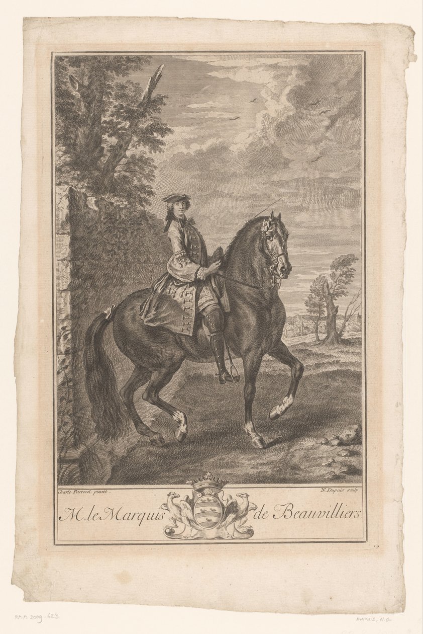 Rytterportræt af Paul de Beauvilliers M. le Marquis de Beauvilliers (titel på objektet) af Nicolas Gabriel Dupuis