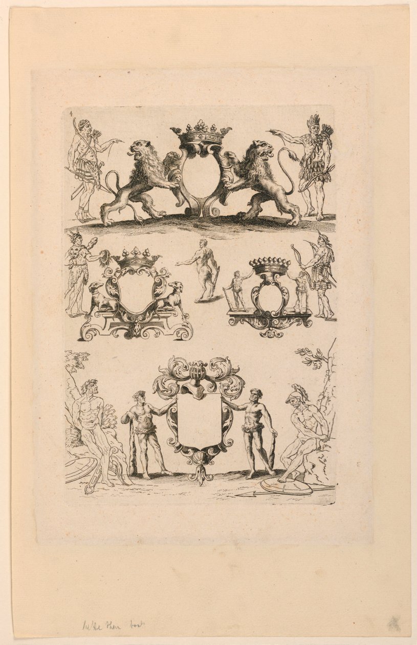 Design til våbenskjold, fra "Livre de Cartouches" af Nicolas Guerard
