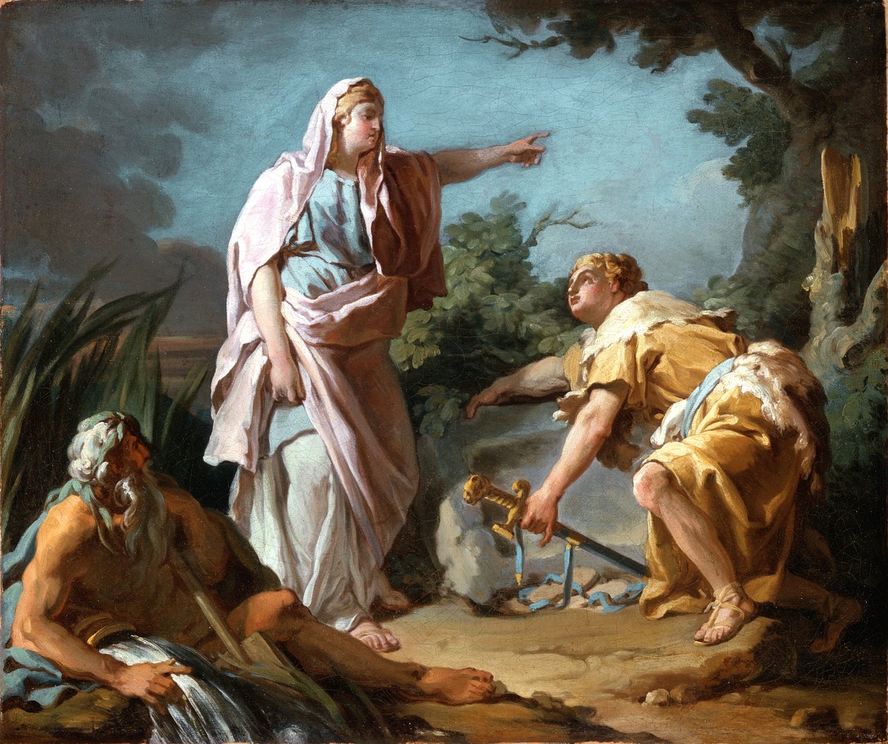 Aethra viser sin søn Theseus stedet, hvor hans far havde skjult sine arme, 1768 af Nicolas Guy Brenet