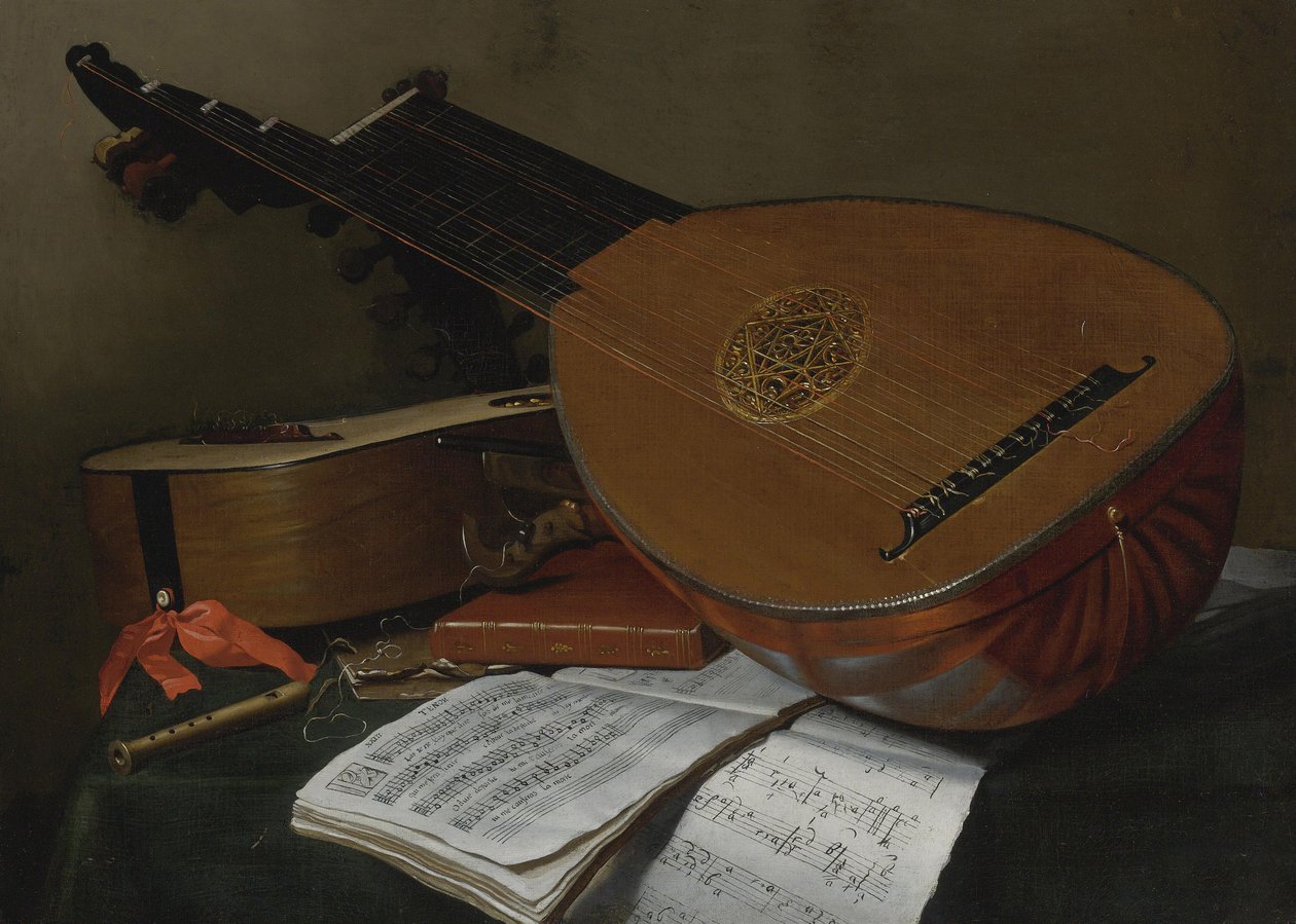 Stilleben med en lut og en guitar af Nicolas Henri Jeaurat de Bertry