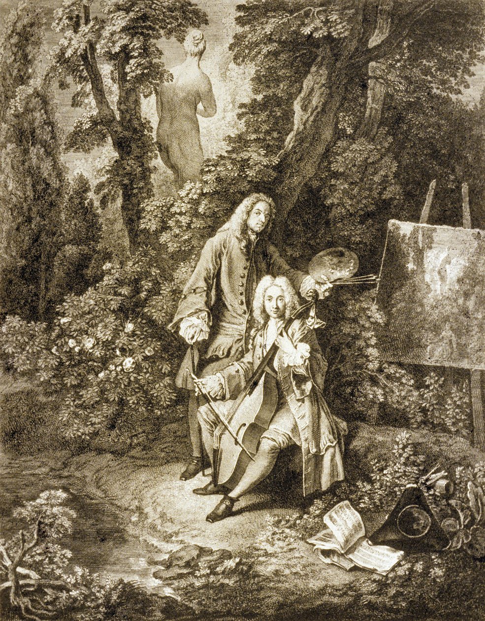 Herrer fra Jullienne og Watteau i en park efter maleri af Watteau af Nicolas Henri Tardieu