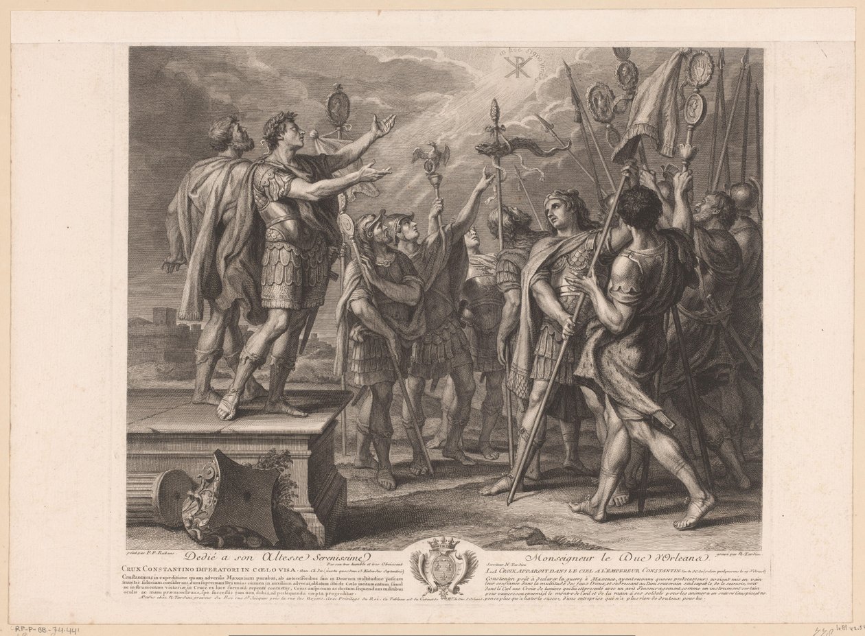 Korsets tegn viser sig i himlen for kejser Konstantin Crux Constantino imperatori in coelo visa / La croix apparoit dans le ciel a l