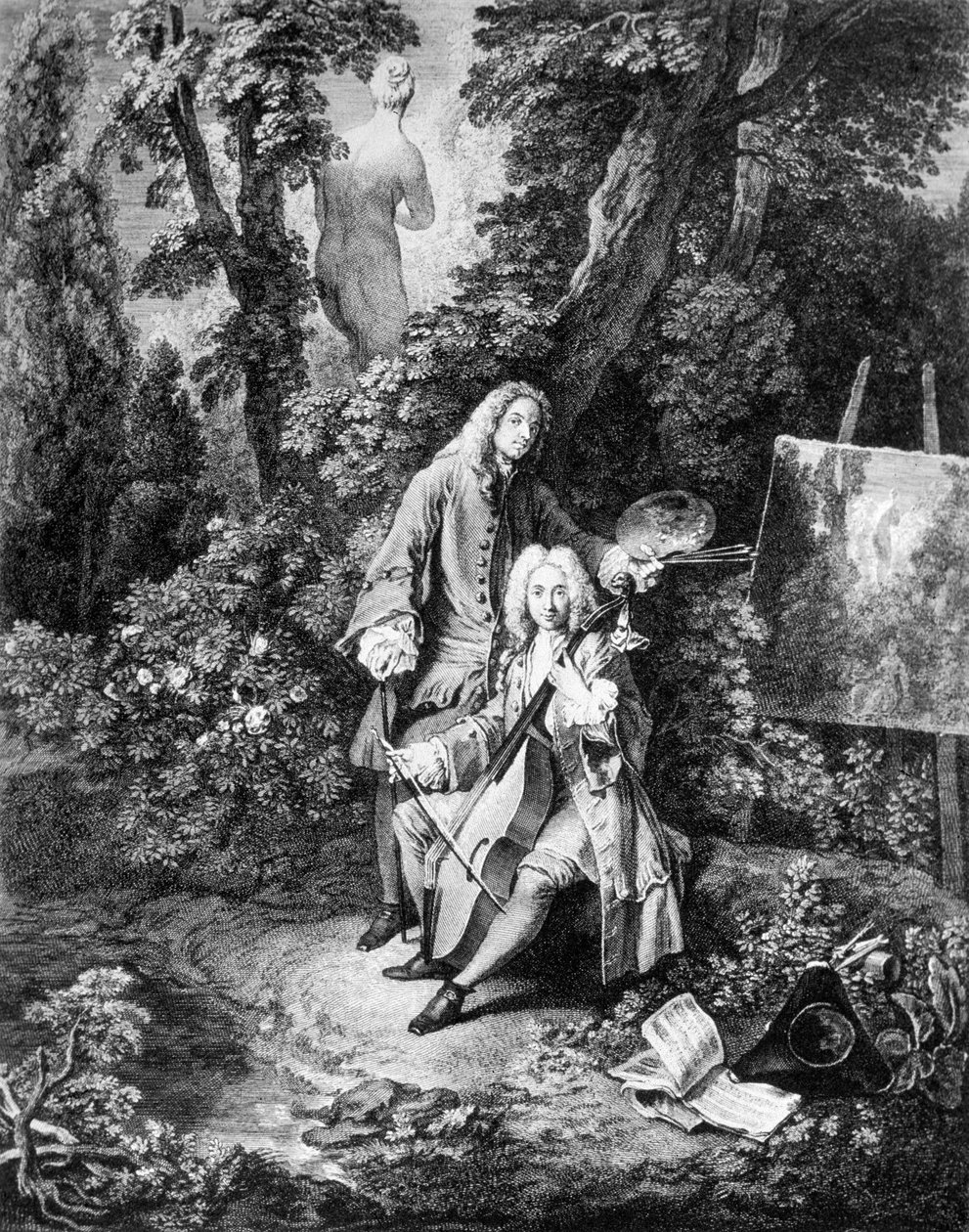 Maleren Jean Antoine Watteau (1684-1721) og hans ven Jean De Jullienne (1686-1766), gravering af Nicolas Henri Tardieu af Nicolas Henri Tardieu