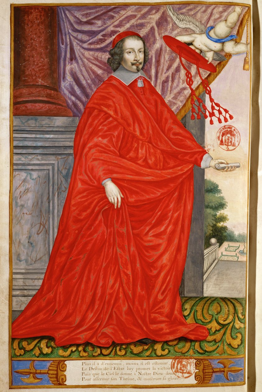 Mazarin, Jules, kardinal Fra Panegyrique illustre des Hommes celebres de notre Siecle Miniature på pergament MS 2213 ... (miniature på pergament) af Nicolas Jarry