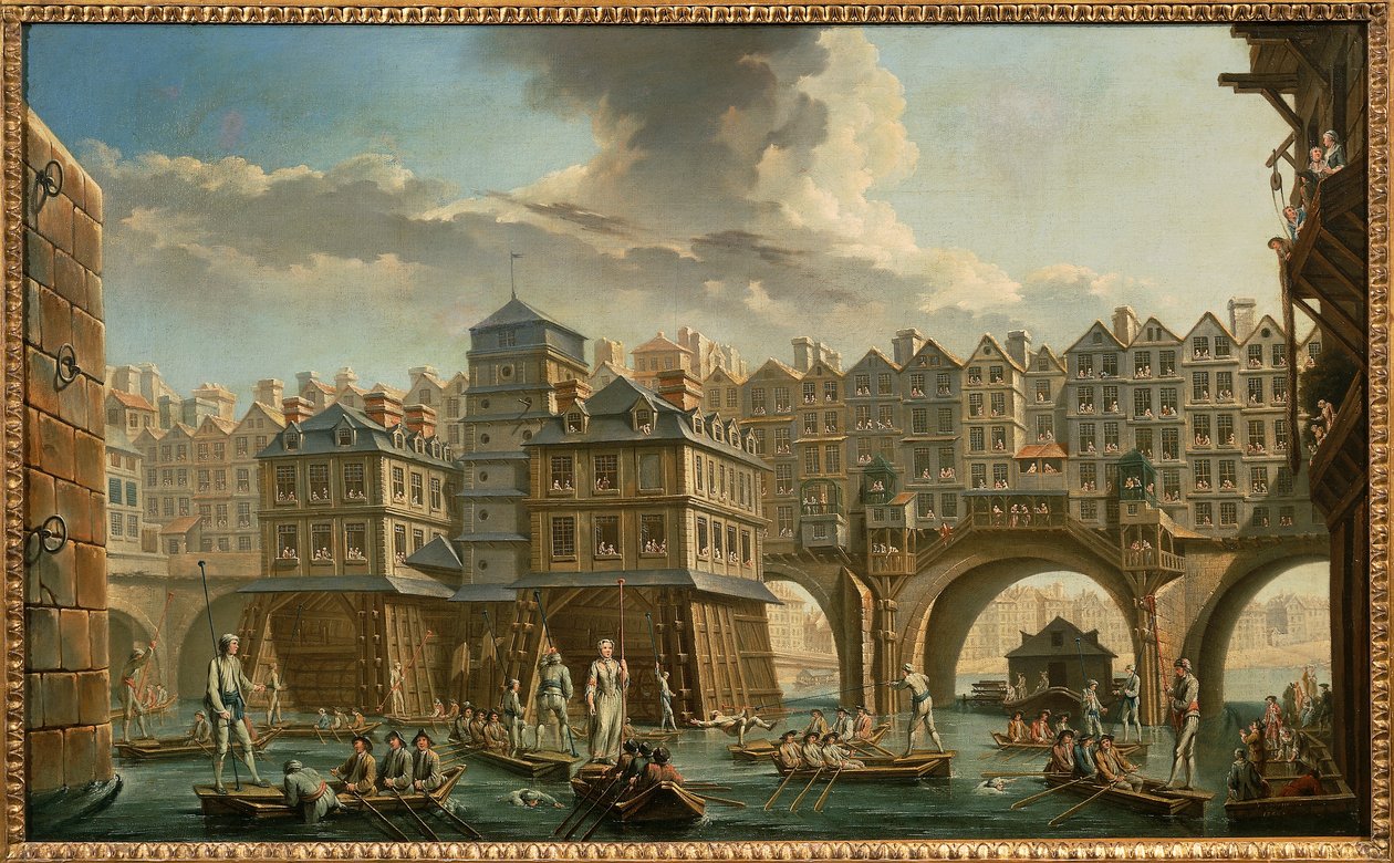 Paris, bådsmandsdyst mellem Pont Notre-Dame og Pont au Change af Nicolas and Jean Baptiste Raguenet