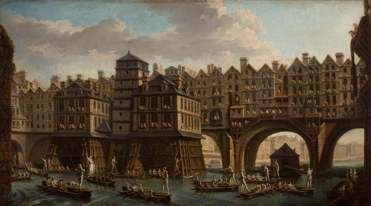 Sailors Jousting, Mellem Pont Notre Dame og Pont-Au-Change, Paris, 1756. af Nicolas Jean Baptiste Raguenet