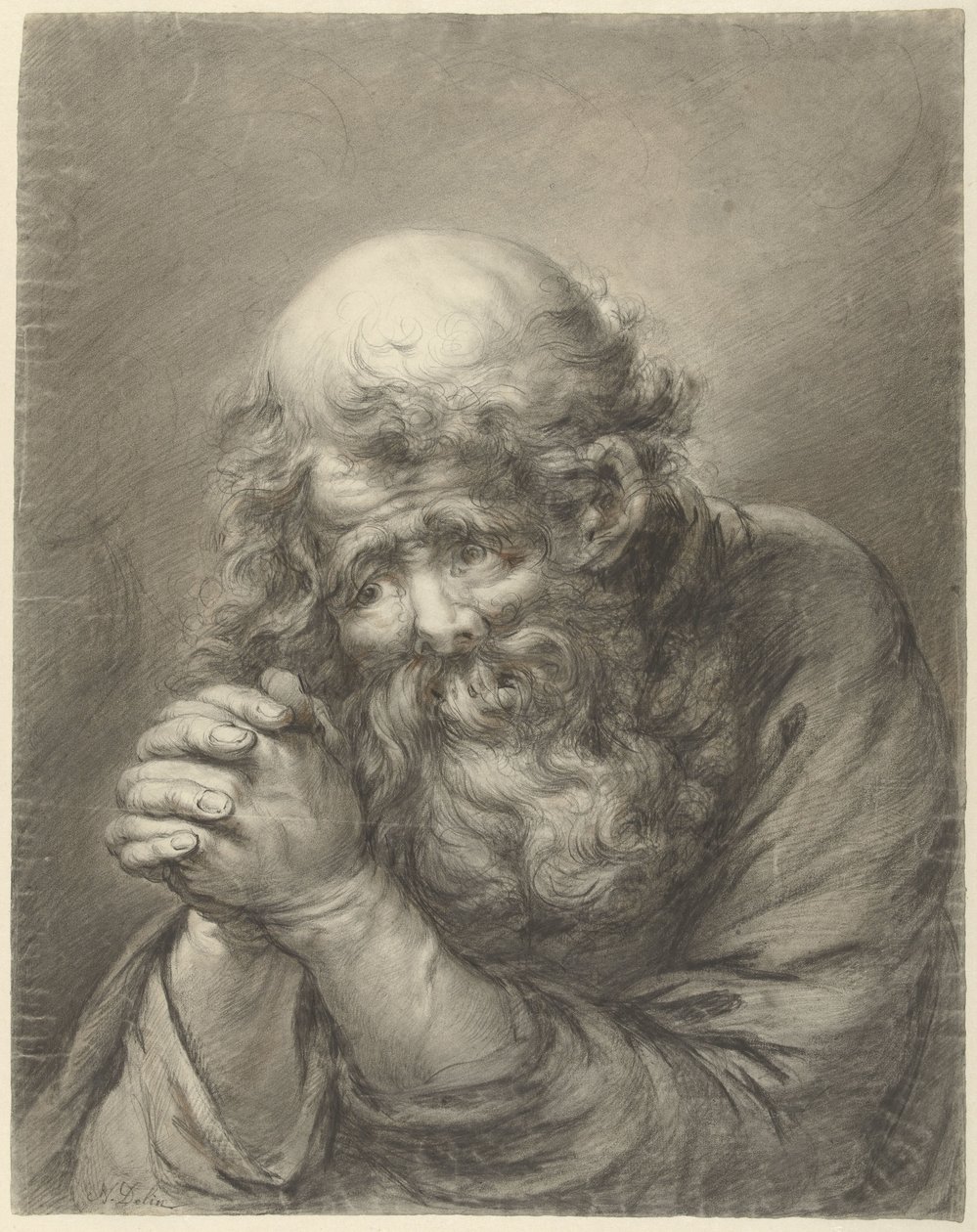 Gammel mand med skæg med foldede hænder af Nicolas Joseph Delin