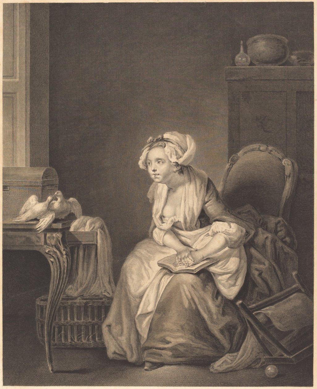 Den første kærlighedslektion af Nicolas Joseph Voyez after Jean Baptiste Greuze