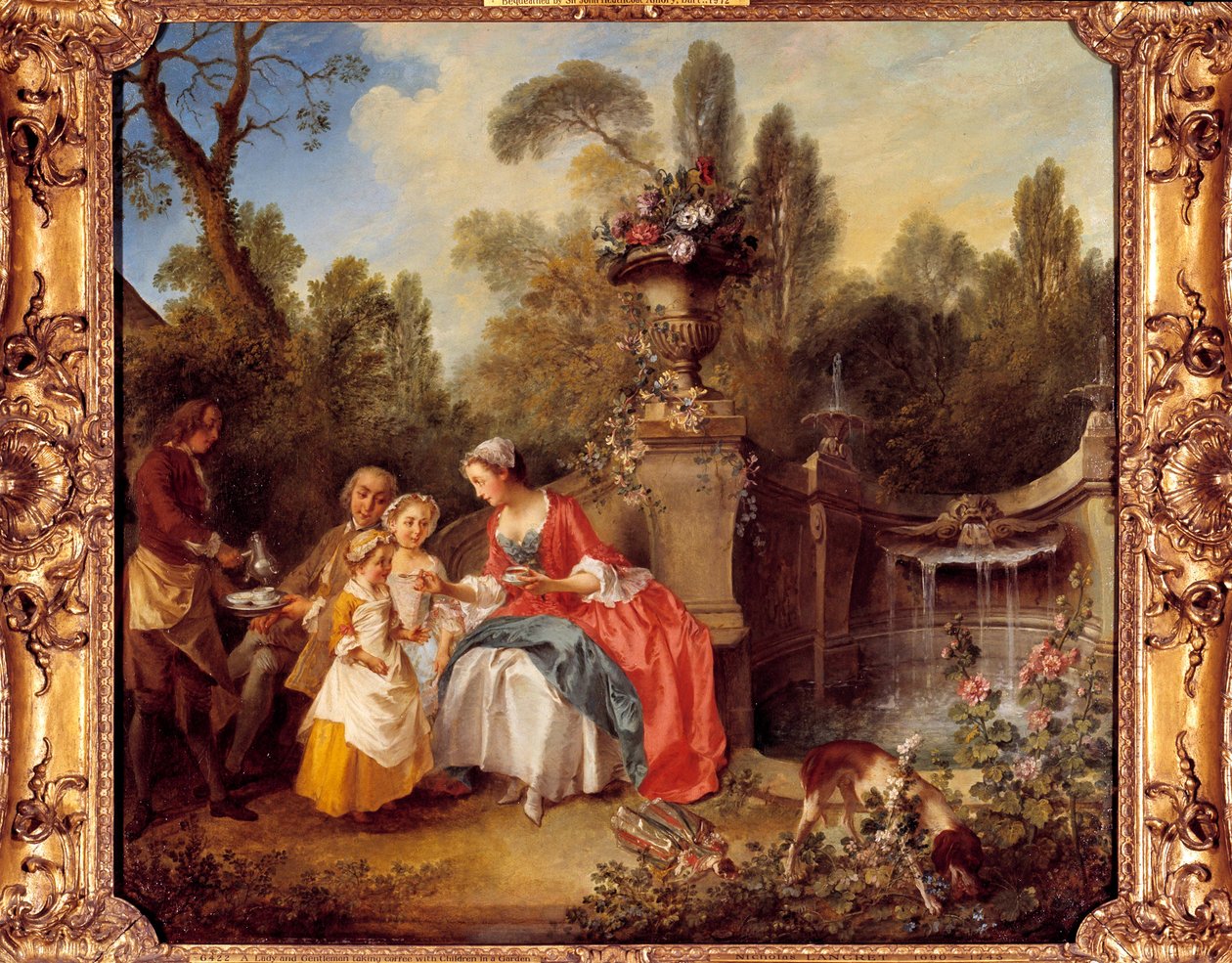 En kvinde i en have med kaffe med børn eller en kop chokolade Maleri af Nicolas Lancret (1690-1743) af Nicolas Lancret