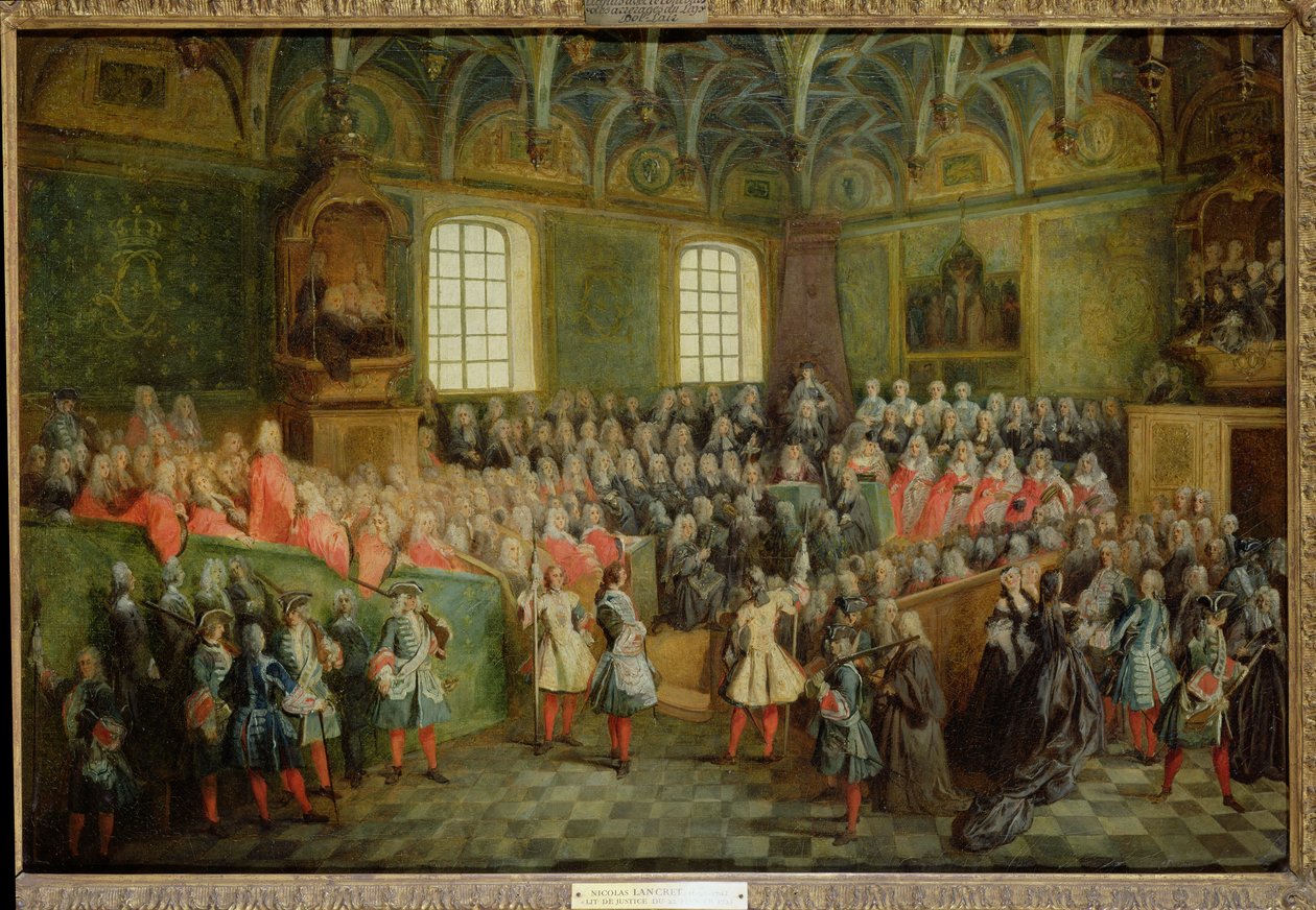 Bed of Justice afholdt i parlamentet ved flertallet af Ludvig XV (1710-74), 22. februar 1723 af Nicolas Lancret