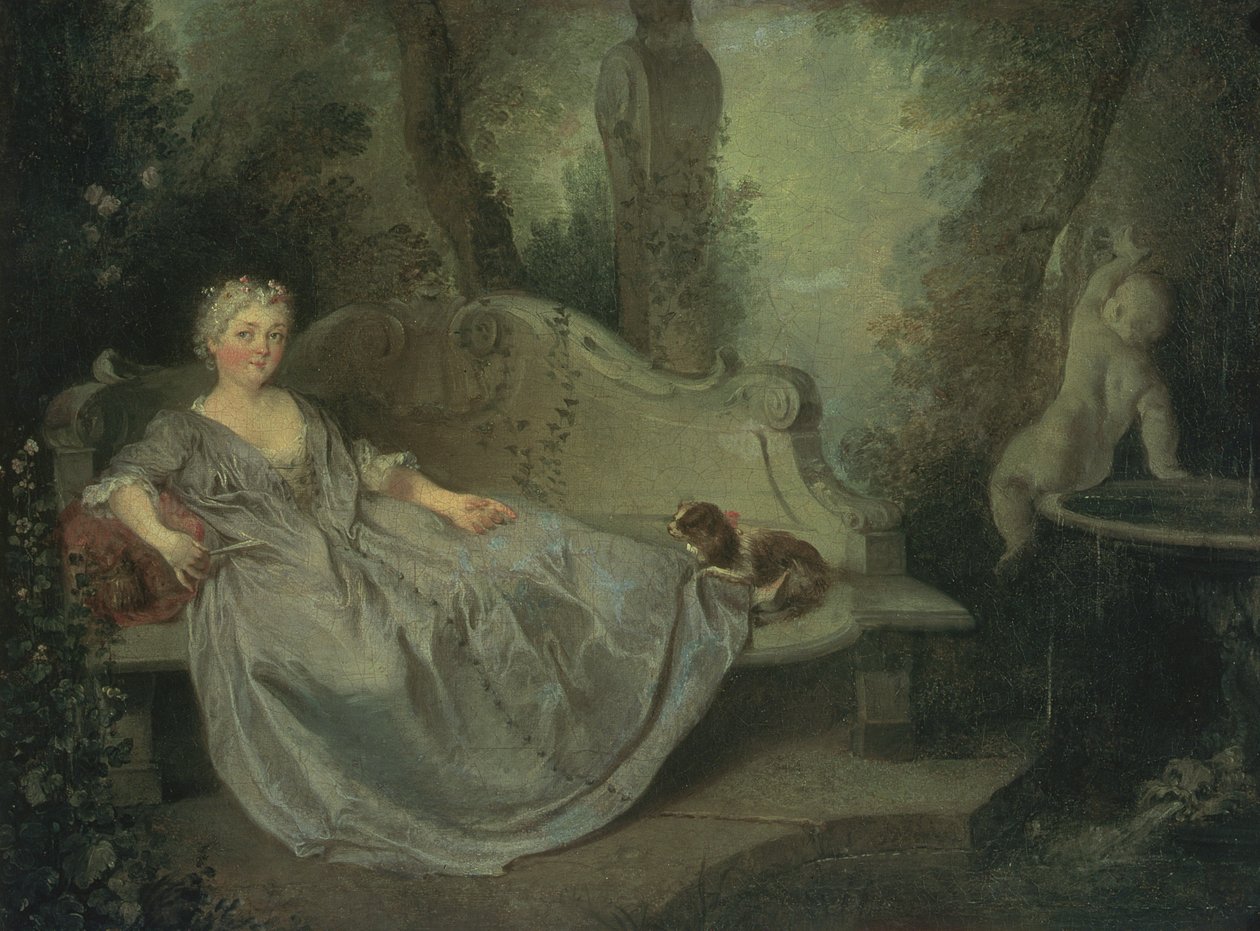Portræt af en dame i en have, 1730 af Nicolas Lancret