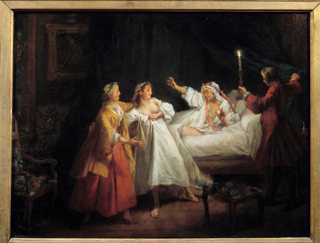 Tales of Jean de La Fontaine: The Gascon Punished Painting on Copper af Nicolas Lancret (1690-1743) Søn. 0,28 x 0,36 m af Nicolas Lancret