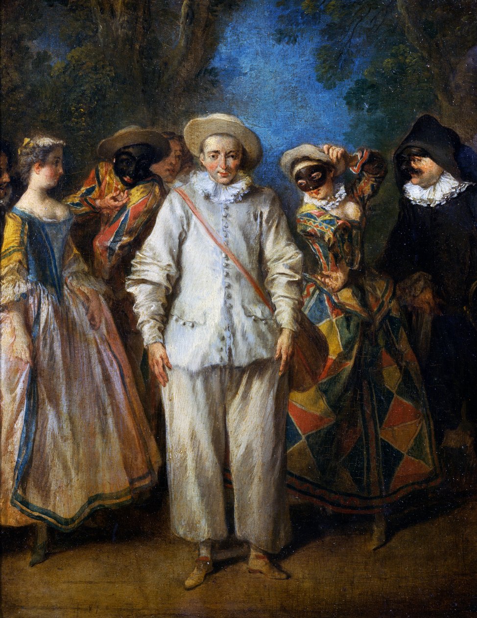 Skuespillerne i den italienske komedie af Nicolas Lancret (1690-1743), olie på panel, 25,5x22 cm. Frankrig af Nicolas Lancret
