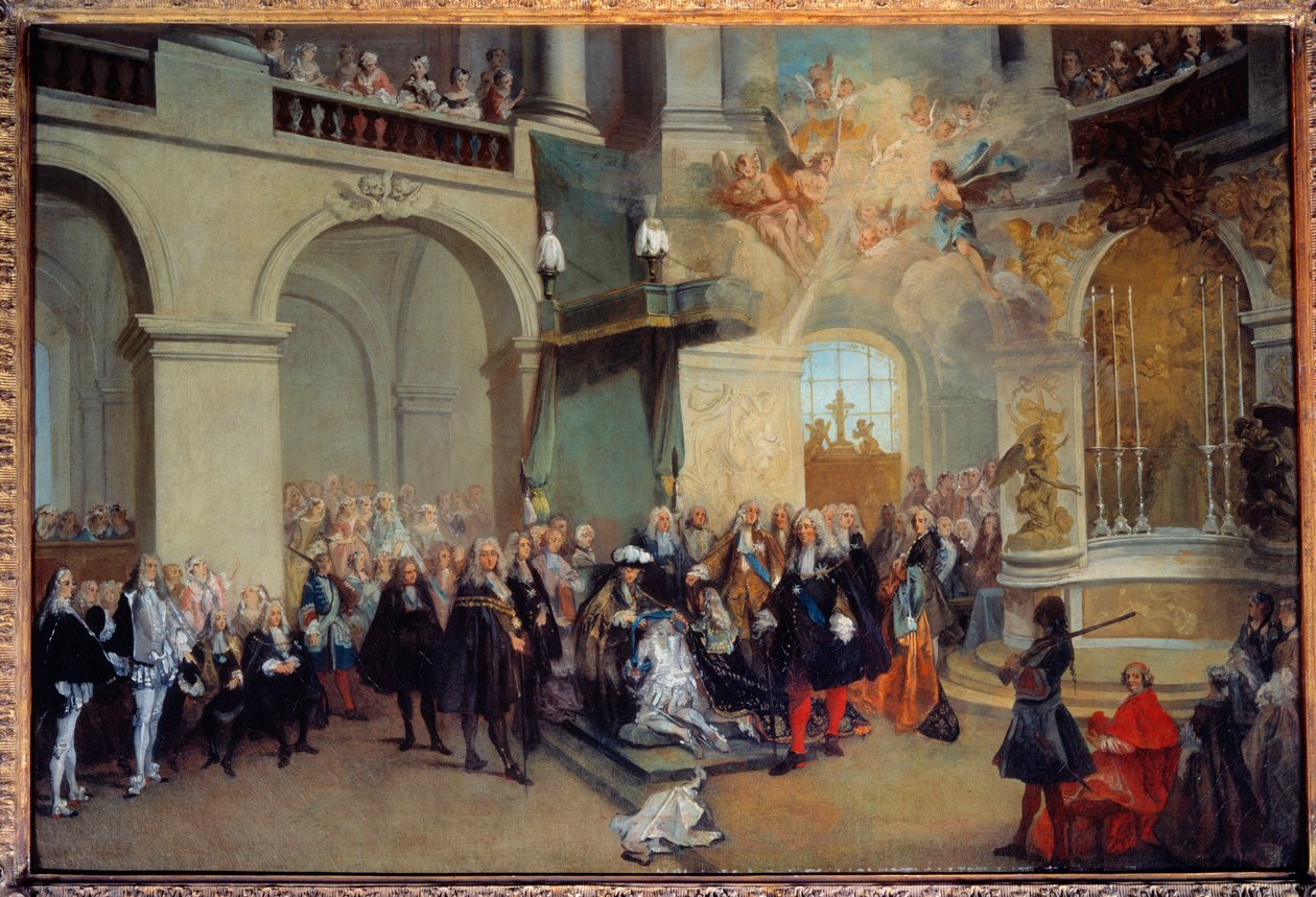 Overdragelsen af Helligåndsordenen (Helligåndsordenen) i kapellet i Versailles 3/06/1724 Maleri af Nicolas Lancret (1690-1743) 1724 Søn. 0,56x0,81 m af Nicolas Lancret