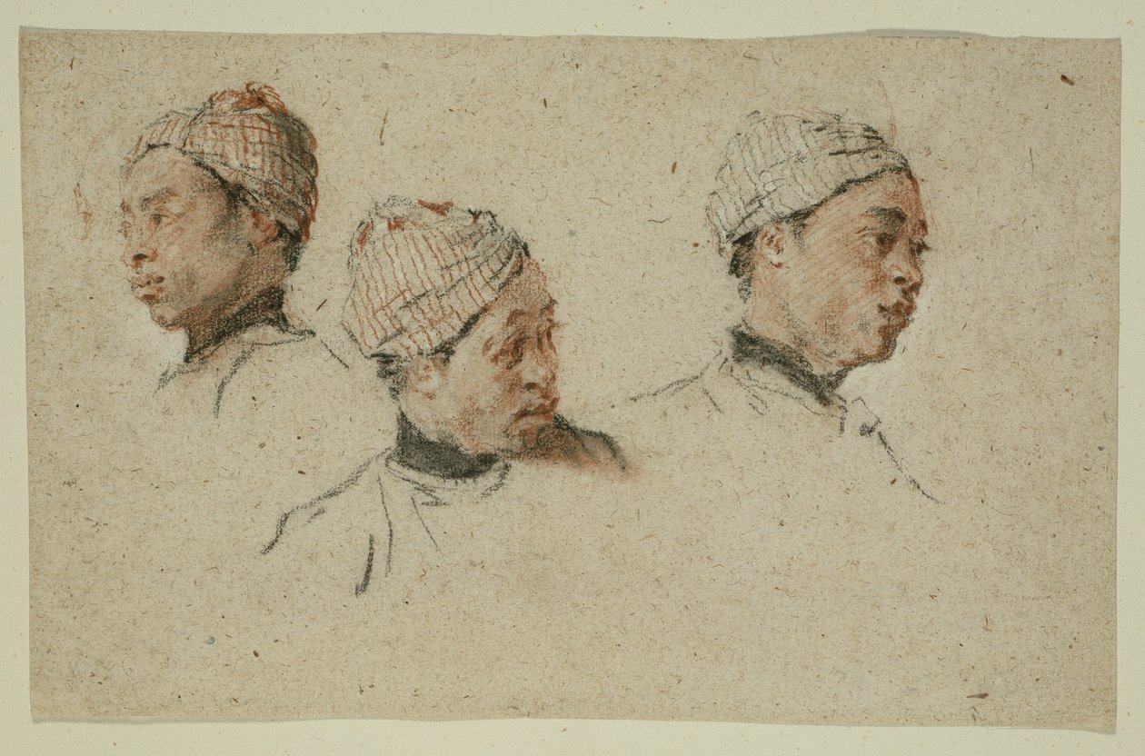 Tre undersøgelser af hovedet på en sort mand med turban af Nicolas Lancret