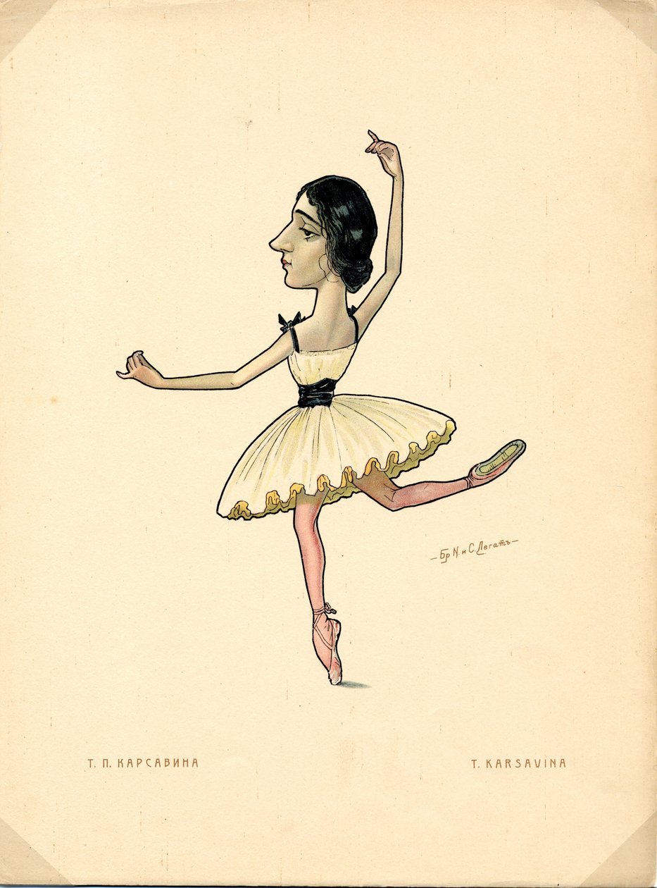 Portræt af Tamara Karsavina (1885-1978) Russisk ballerina - Litografi af Nikolai Gustavovich Legat (1869-1937), uddrag fra Ballet russe en caricatures af Nicolas Legat