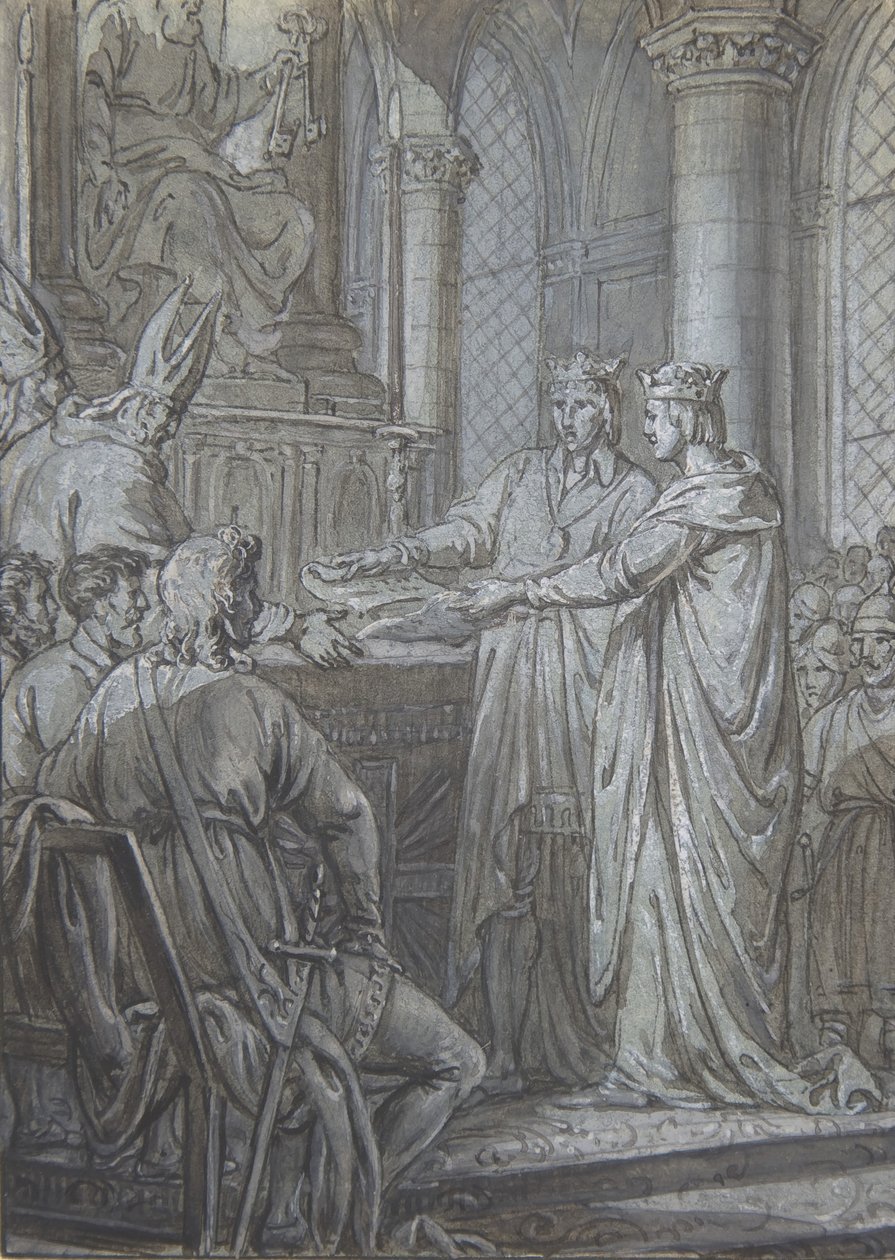 Louis III og Carloman giver kongerigets biskopper forsikringen om deres troskab i 882, ca. 1791. af Nicolas Lejeune