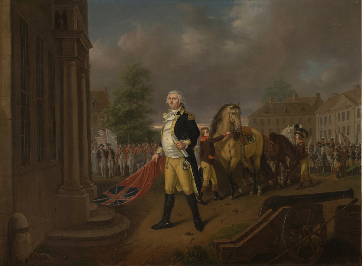General Humphreys leverer standarderne taget i Yorktown til Congress Hall, Philadelphia af Nicolas Louis Albert Delerive