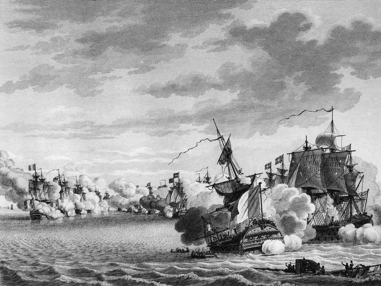 Den franske revolutions krig og antirevolutionære bevægelser: Slaget om det franske skib "" Avenger de Peuple"" ledet af kaptajn Renaudin den 3. juni af Nicolas Marie (after) Ozanne