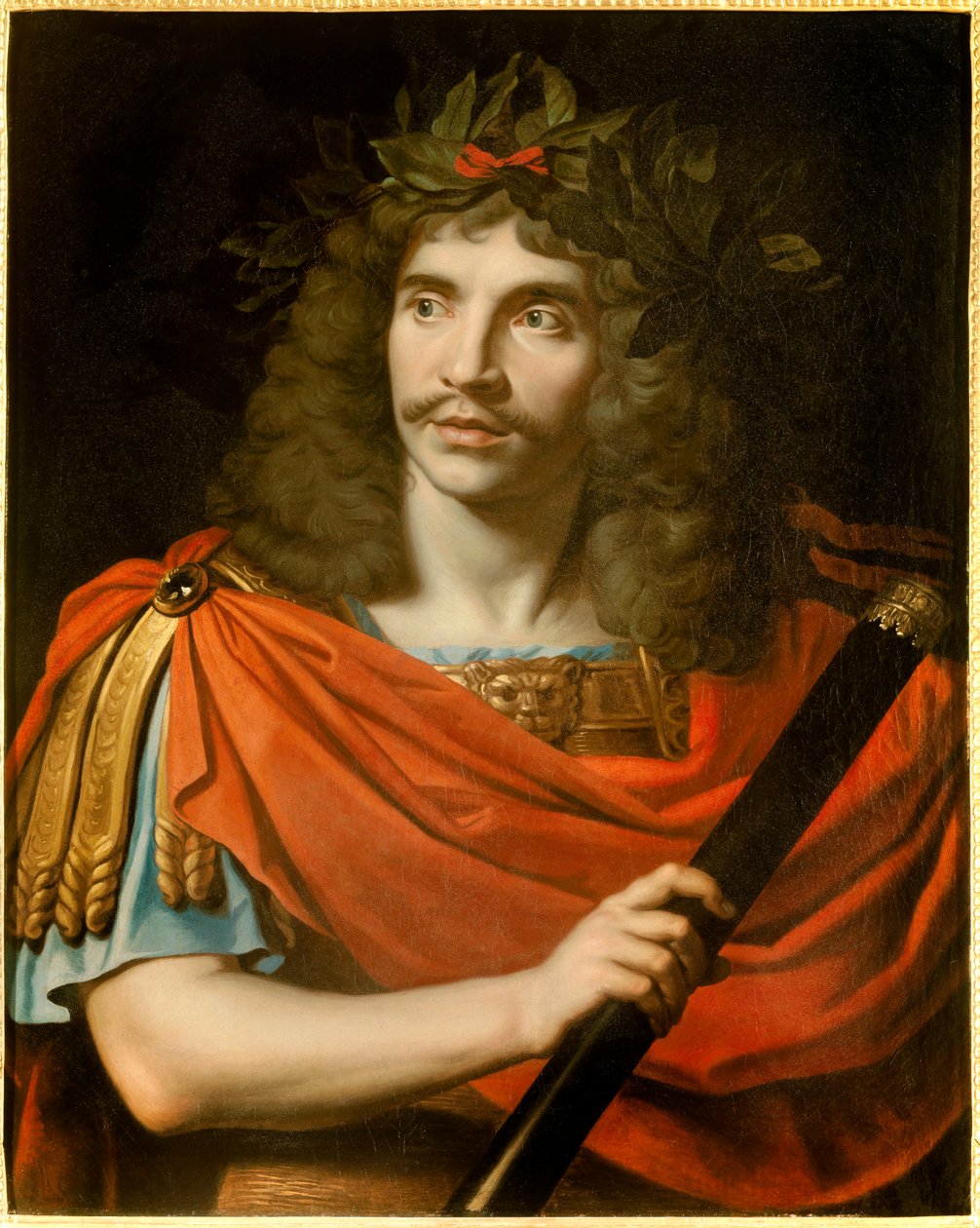Portræt af den franske komiker og dramatiker Jean-Baptiste Poquelin dit Moliere (1622-1673) i Cesar in La mort de Pompee””” af Corneille”” Maleri af Nicolas Mignard (1606-1668). 1657 ca. Sol. 0,75x0,6 m. Comedie francaise Paris - Portræt af F af Nicolas Mignard