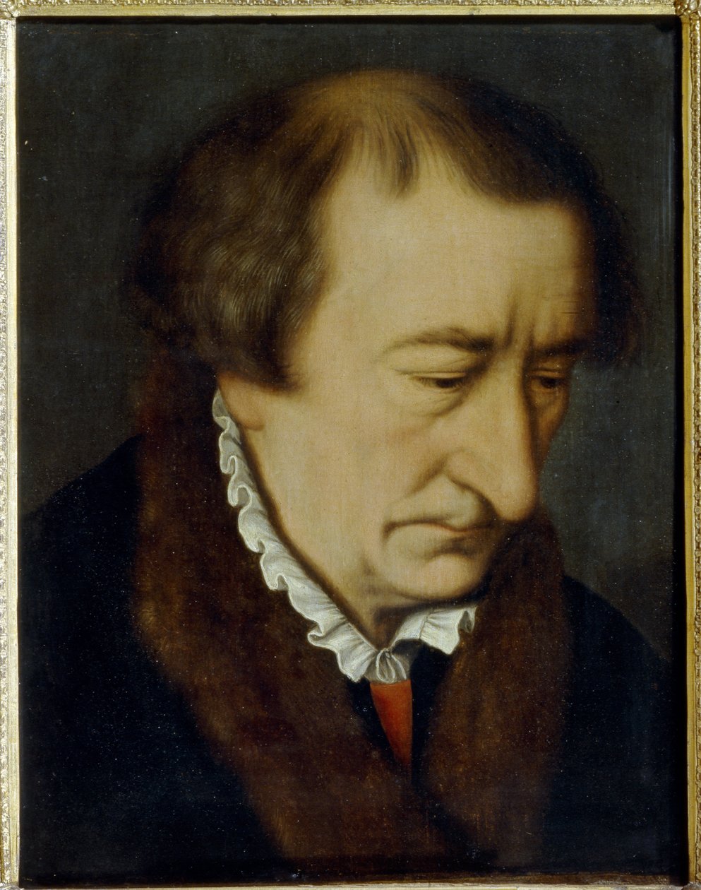 Portræt af Johann Neudorffer den ældre (1497-1563) (Portræt af J. Neudorffer den ældre). Mesterskribent forfatter af samlingen Fundament (1519, Nürnberg), den ældste manual til trykt skrift. Maleri af Nicolas Neufchatel (cirka 1527-cirka 1590), olie på af Nicolas Neufchatel