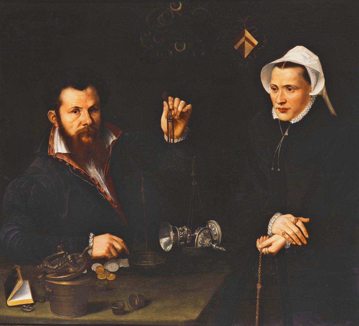 Portræt af en essaimester og hans kone, halv længde, ca. 1561-7 af Nicolas Neufchatel